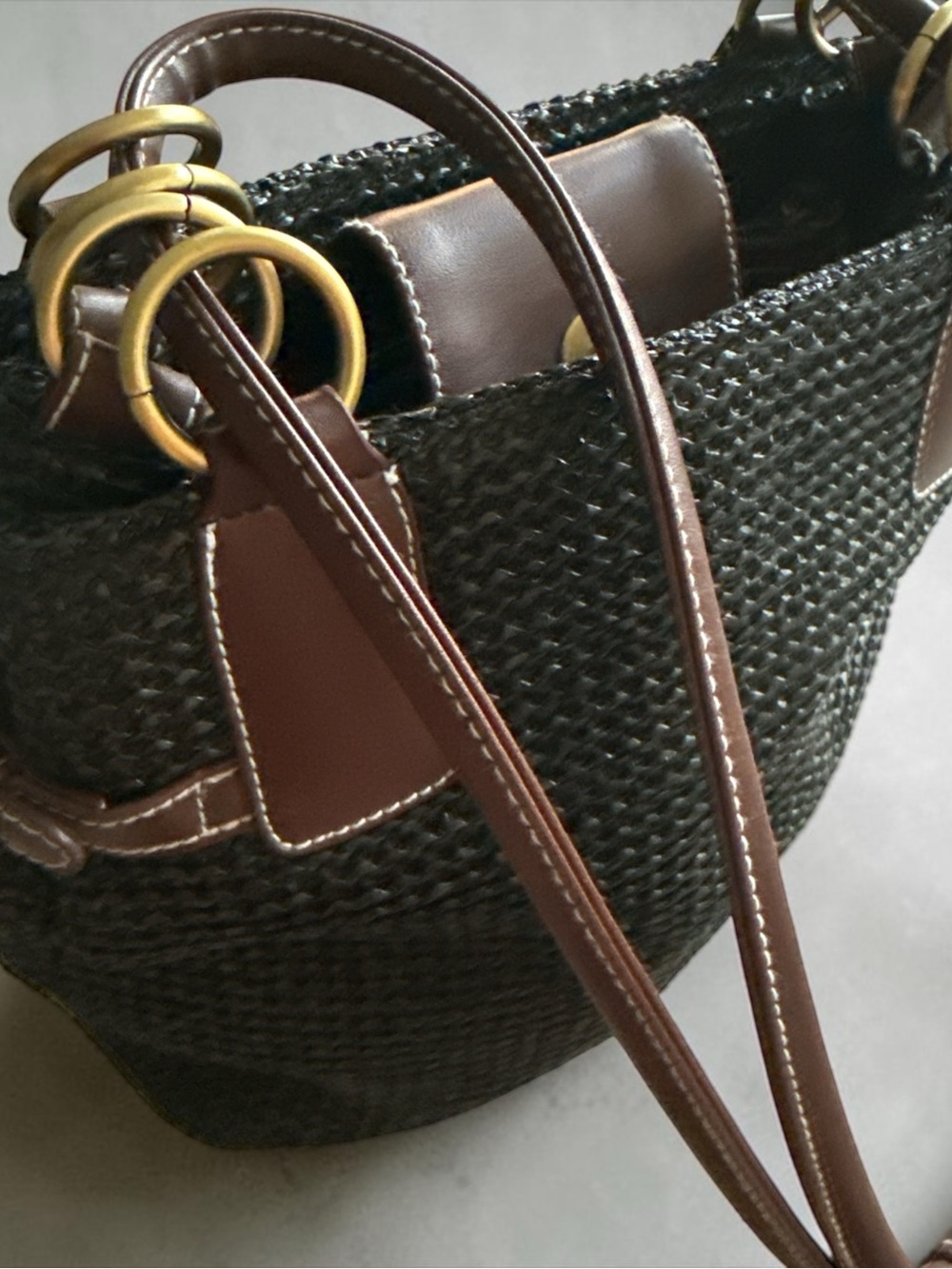 Studio Works Chic Black Woven Shoulder Bag Gold Hardware